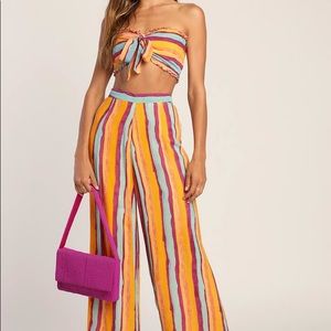 Party Line Orange Multi Striped Strapless Two-Piece Jumpsuit